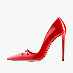 Arden Furtado Summer Patent Leather Hollow stiletto red heels Pumps Pointed toe Metal buckle Shallow Super high heel Sexy shoes