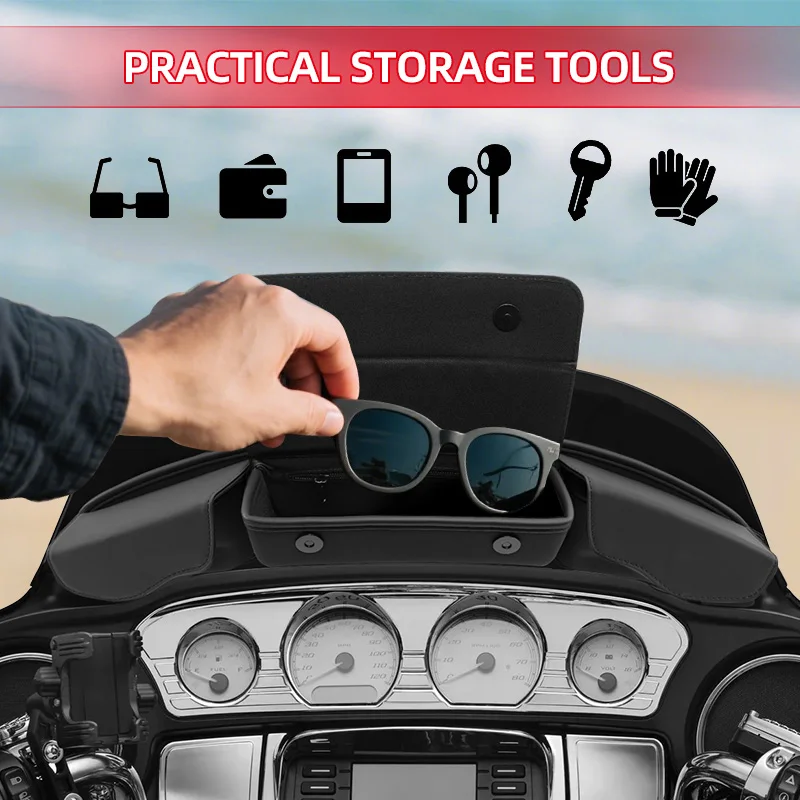 Motorcycle Black Three Pocket Windshield Bag Windscreen For Harley Davidson Electra Street Glide FLHX FLHT FLHXS FLHTK 2014-2023