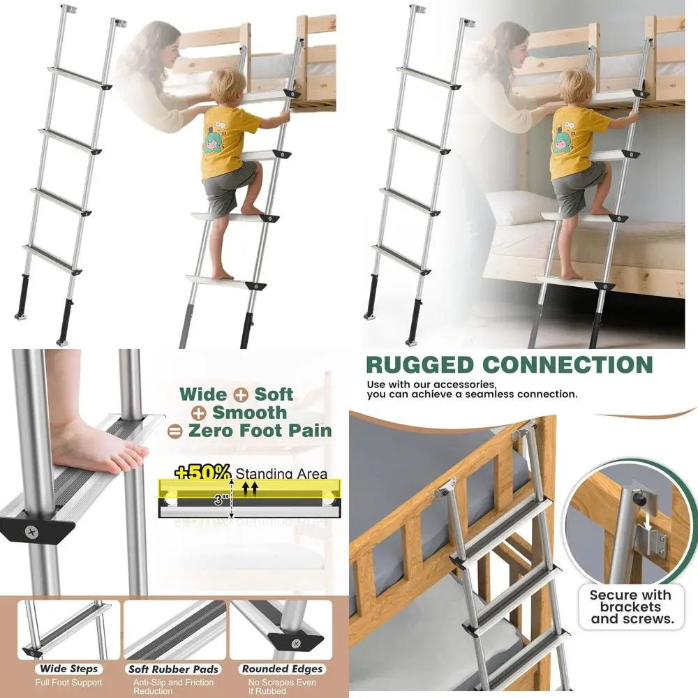 

Adjustable RV Bunk Ladder with 4 Non-Slip Steps, Fits 57.5-59.4 Beds, Suitable for RVs, Campers, Dorms, and Kids' Rooms