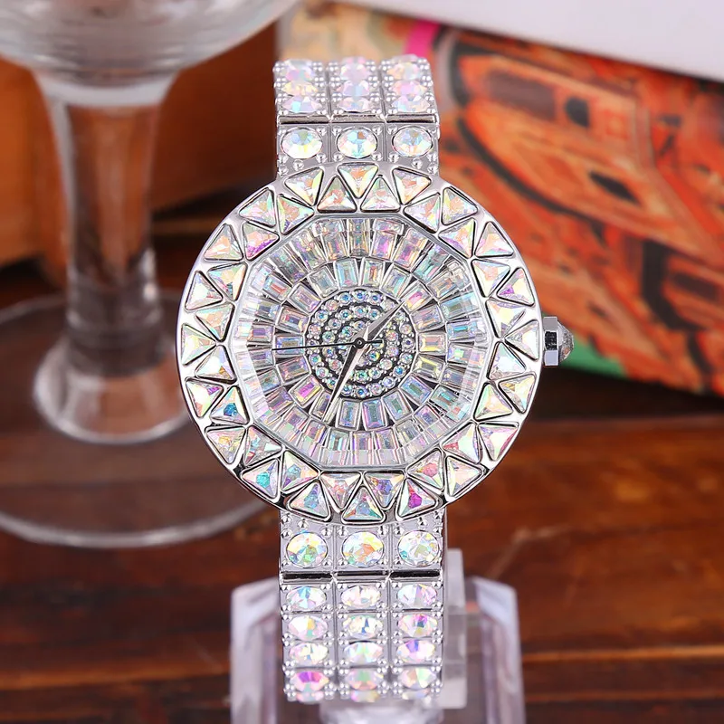 2024 novo diamante grande relógio feminino relógios de luxo aço completo strass relógio de pulso senhora cristal vestido relógios feminino relógio de quartzo