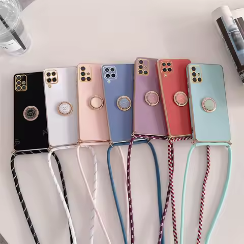 A 12 22 71 51 Luxury Plating Ring Holder Crossbody Lanyard Case For Samsung Galaxy A12 A22 A71 A51 4G 5G A21S A31 A70 A50 A30