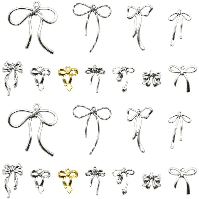 10pcs Antique Silvery Bowknot Charms Alloy Elegant ladies Pendants For DIY Earrings Bracelet Necklace Jewelry Making