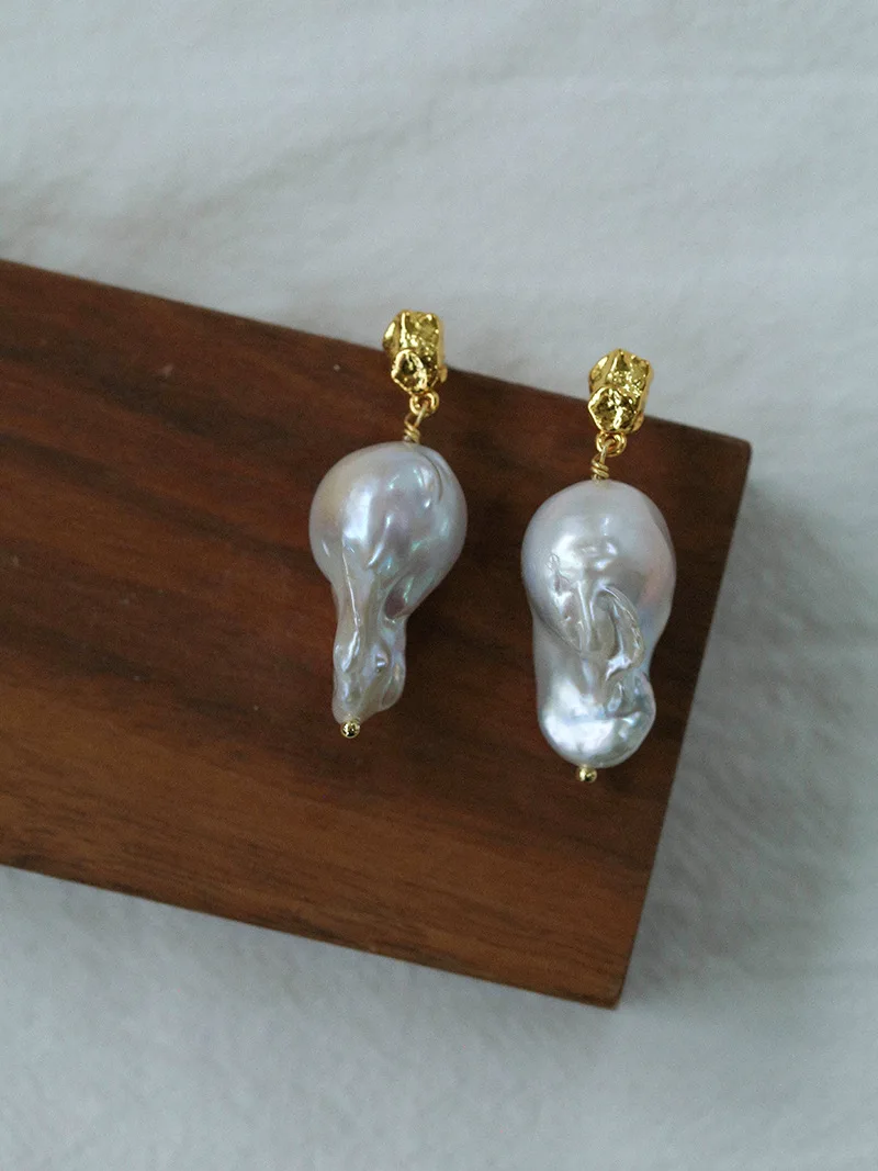 Brass Top Natural Freshwater Baroque Pearl Earring Women  Jewelry Punk Designer Club Cocktail  Party Boho Japan Korean