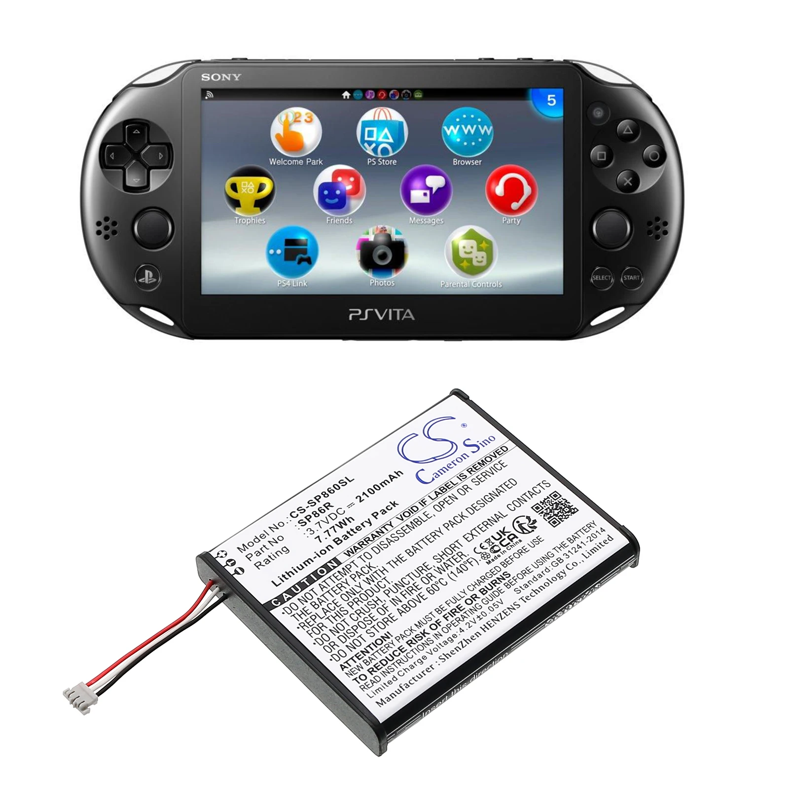 

Cameron Sino Game Console Battery For Sony:4-451-971-01,SP86R,PS Vita 2007,PSV2000,PCH-2007,--2100mAh / 7.77Wh--Li-ion--3.70V