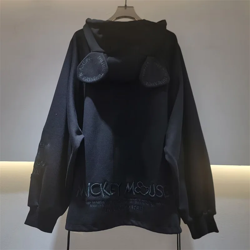 HKSH Women Coats Korean Style Casual Letter Embroidered Zipper Drawstring Loose Dark Fashion Trend Ins Hooded Sweatshirt HK25873