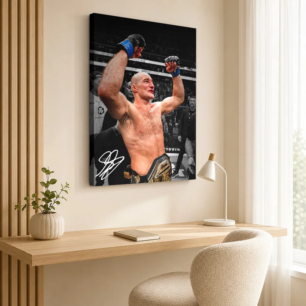 Sean Strickland MMA Champion Gallery Wrapped Canvas Print Customized Photo, Color Athlete Detail Wall Art For Fitness Studio