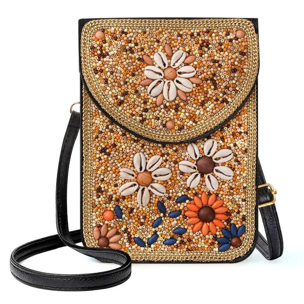 

Модная красочная сумка через плечо с бусинами, маленькая сумка через плечо из искусственной кожи для сотового телефона, дорожный кошелек ручной работы в стиле бохо, кошелек