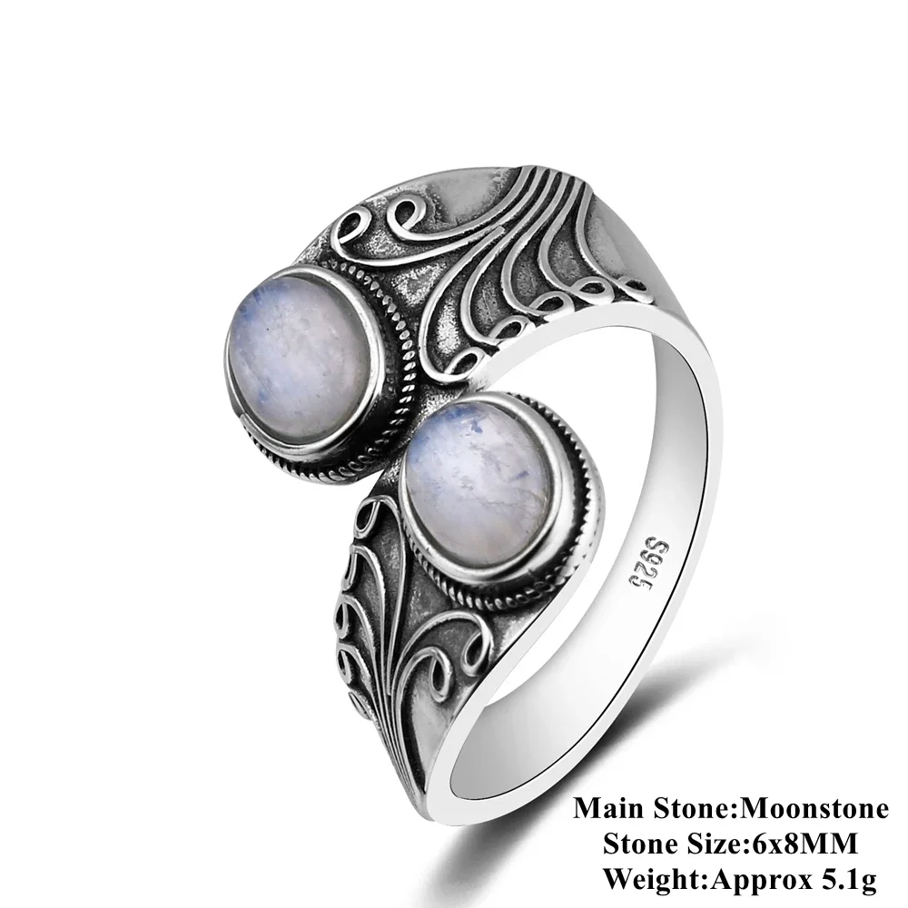 925 Sterling Silver Naturalny pierścionek z kamieniem księżycowym dla mężczyzn Kobiety Kreatywny projekt Drobna biżuteria Impreza Urodzinowa Prezent Akcesoria — zdjęcie 7