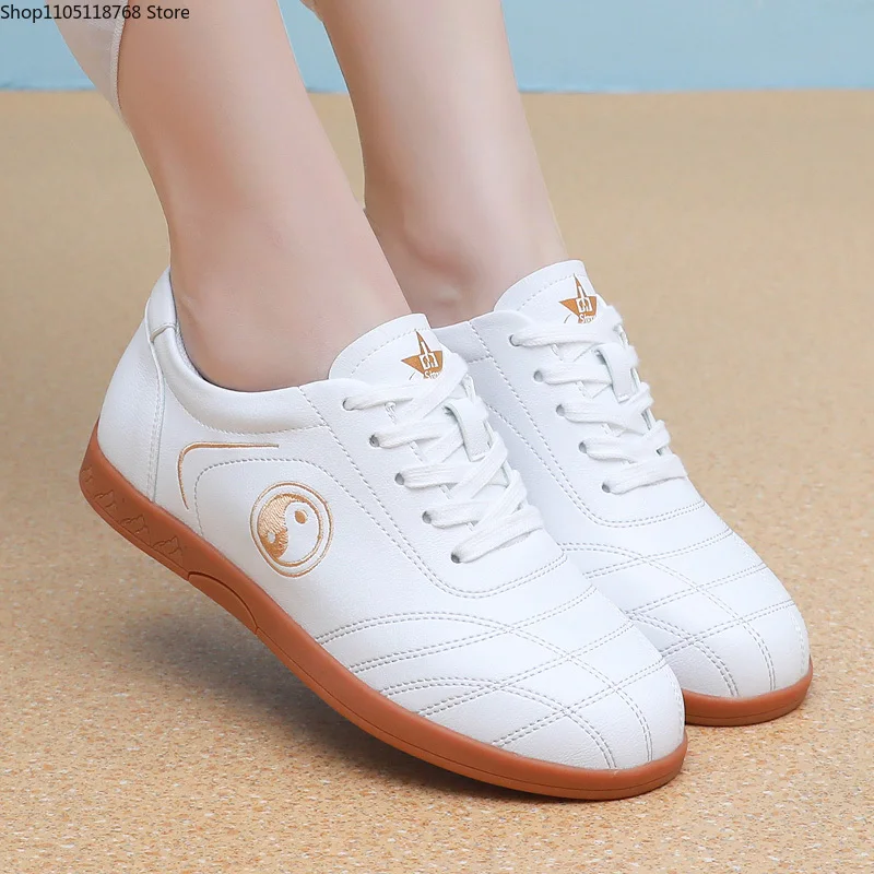 Genuine Leather Tai Chi Shoes Soft Top Layer Cowhide Martial Arts Kung Fu Practice Training Breathable Casual Sport Shoes