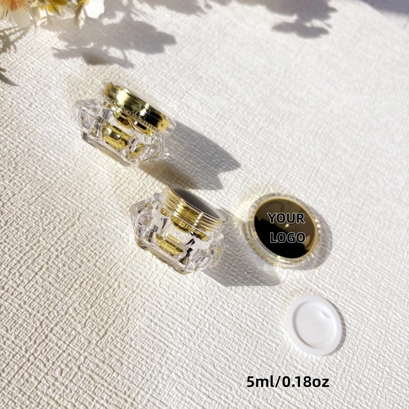【Logo Custom】50Pcs Customized Luxury All Gold Diamond Acrylic 5g Empty Face Cream Can Container Cosmetic Can Packaging