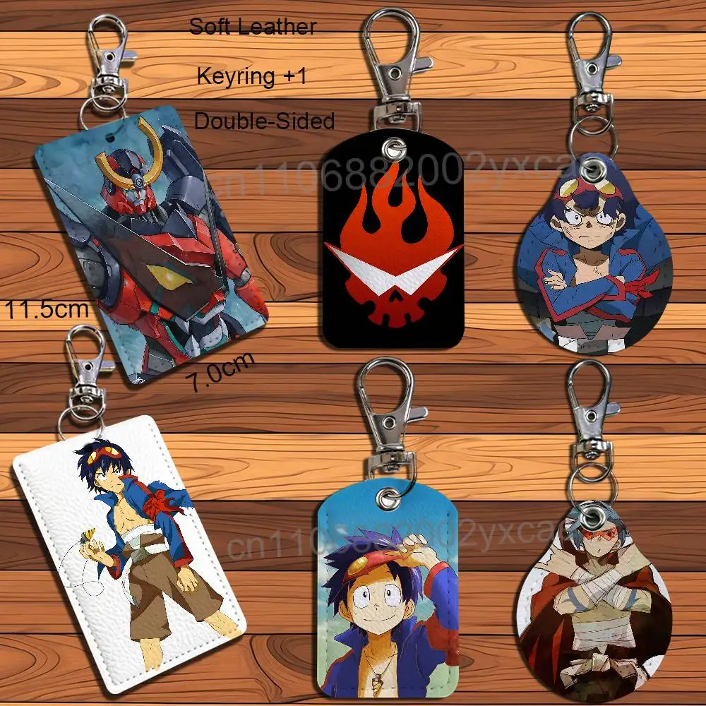mecha Simon Gurren Lagann Leather Card Holder with Exquisite Keychain purpose Case for Metro ID Access Control Card Badge