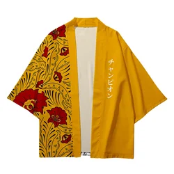 Japanese Haori Women Men Harajuku Kimono Cosplay Tops Blouse Yukata Samurai Cardigan Patchwork Waves Print Oversized Clothing