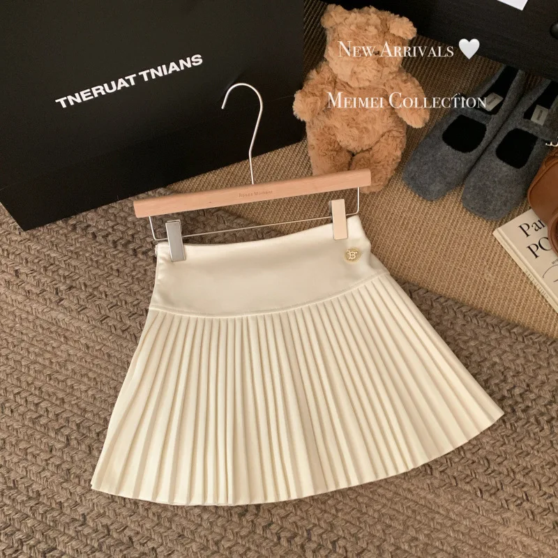 Falda plisada estilo Preppy falda de tela de lana de cintura alta nueva falda versátil dulce linda Otoño Invierno falda acampanada para estudiantes