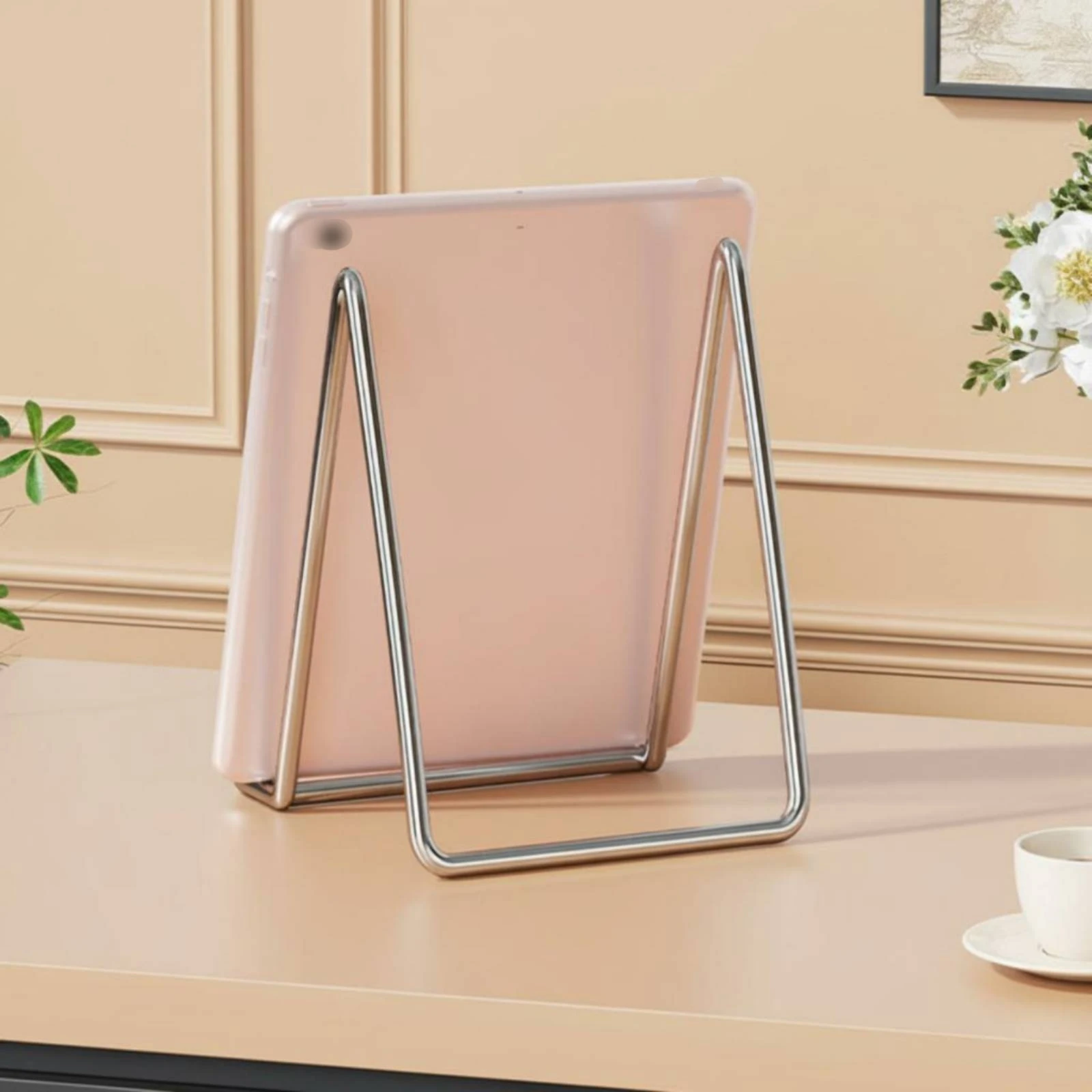 Triangular Frame Display Stand Triangular Wire Display Stand Metal Frame Holder Silver-Toned Finish Desk Accessory Desktop