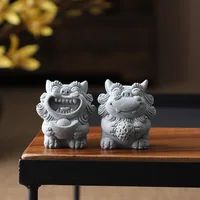 A Pair Lucky Stone Lion Statuette Bluestone Carving Chinese Mascot Home Room Office Potted Fish Tank Ornaments High Quality Gift 2