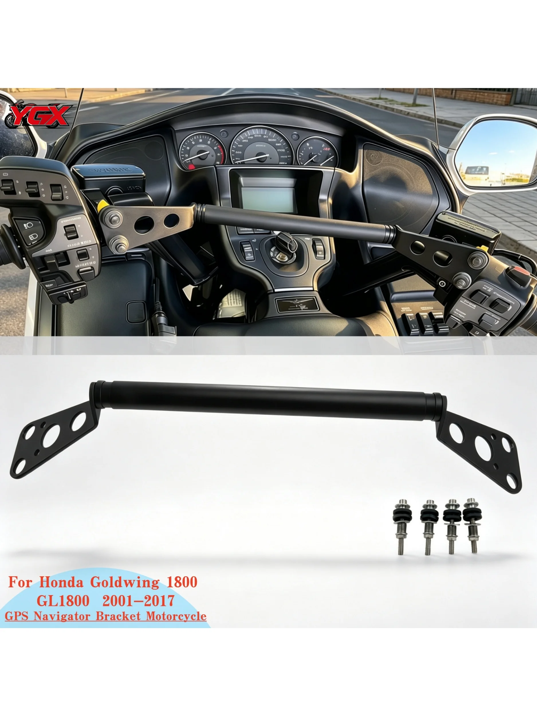 Uchwyt na nawigację GPS do motocykla, mocowany do poprzeczki stabilizującej kierownicy, przedłużka kierownicy, wspornik do Honda Goldwing 1800 2001-2017 GL1800 — 2