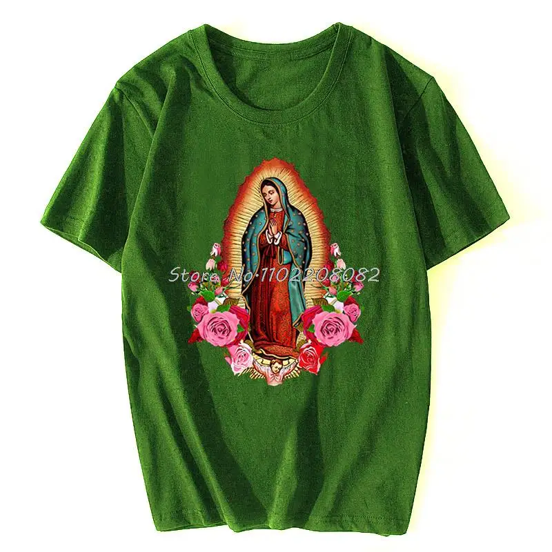 Virgin Mary Of Guadalupe Fashion Summer Cotton Tops Tees Black Vintage TShirt Famale T-shirt Harajuku Men's Clothing Streetwear