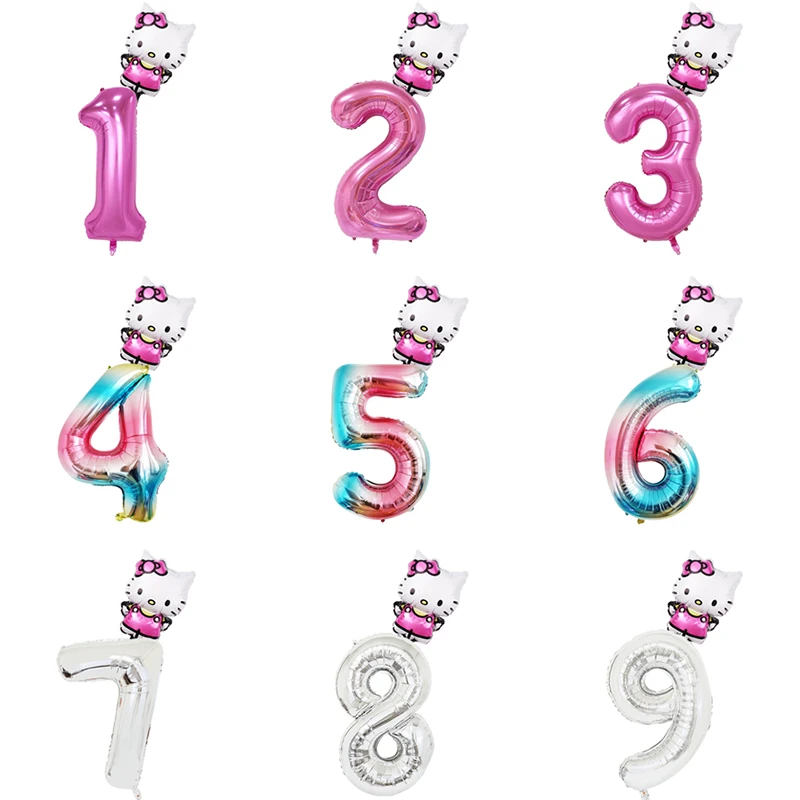 2 pcs Cartoon Hello Kitty foil balloons set Hello Kitty birthday party decorations kids balloons number baby shower globos toy