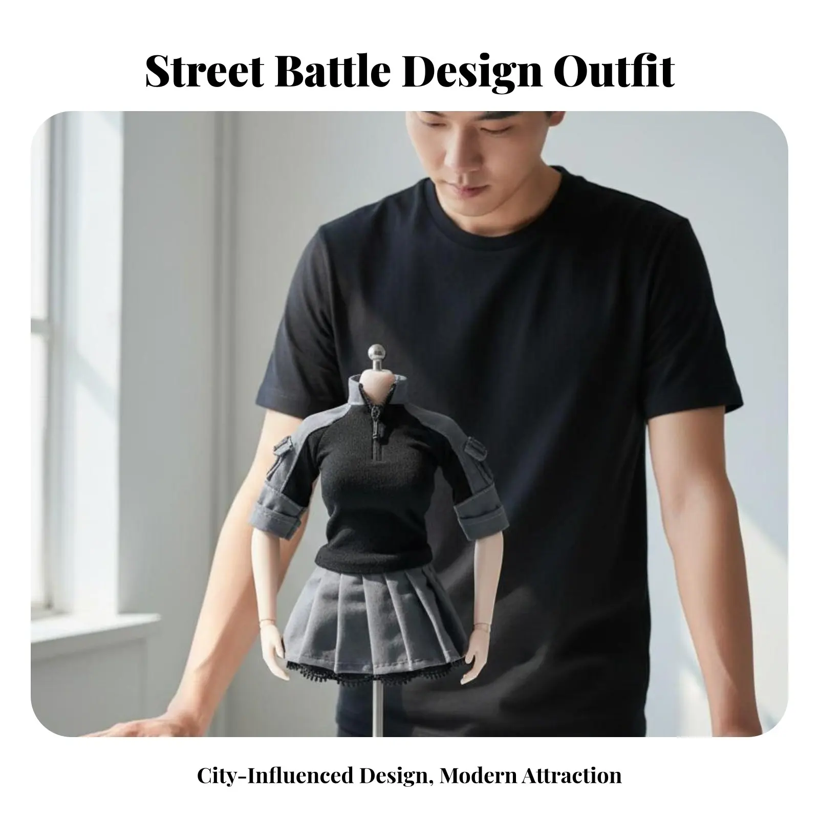 

1/6 Scale Female Combatant Outfit High Quality Material Training Skirt Suit 12 Inch Doll Uniform Zippered Collar for Hobbyists