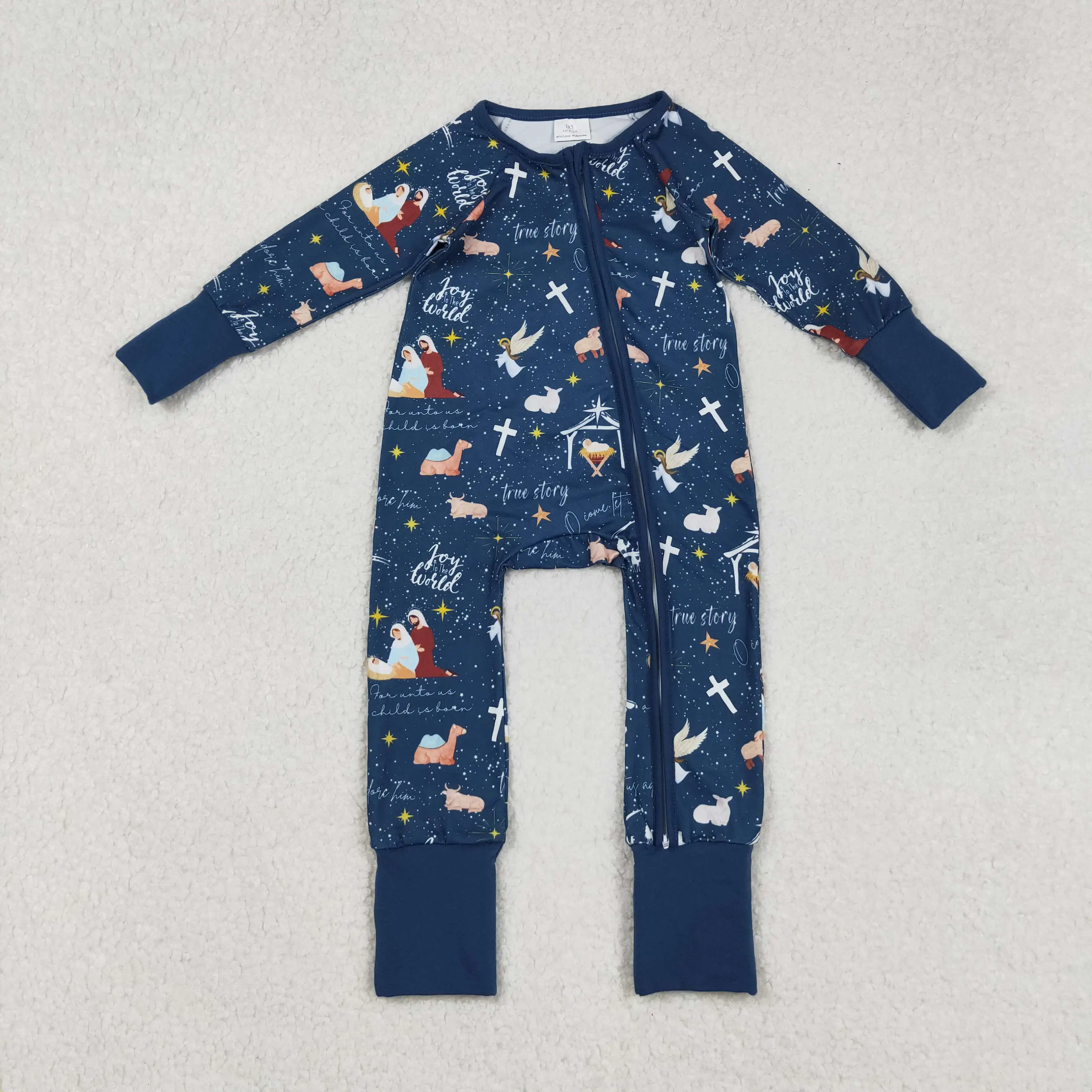 

9.5y Cotton Romper Blue Zip-Up Long-Sleeved Romper Suit for Infants Baby Girls Comfortable S Suit with Pockets