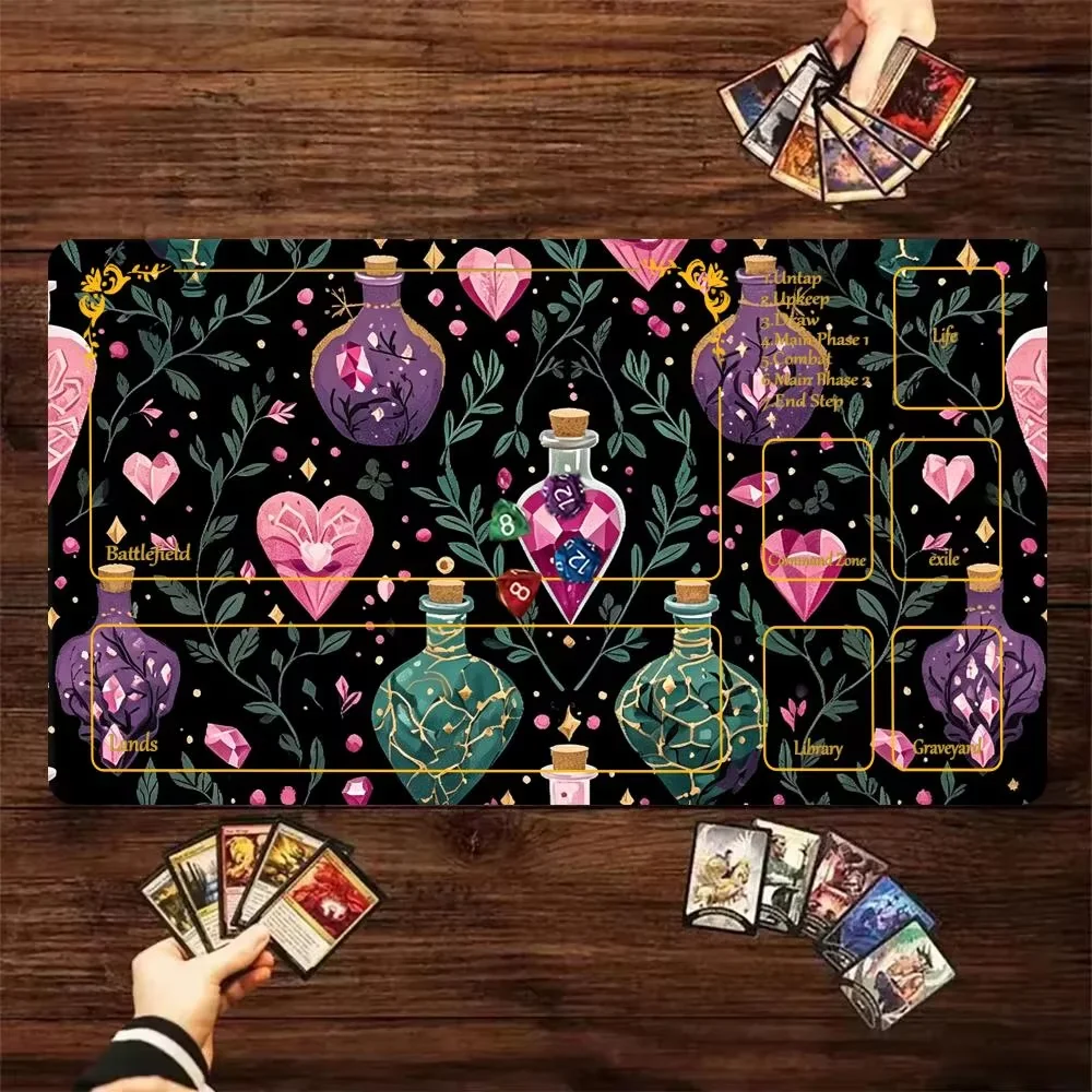 Showdown Magic Card Playmat Gathering Gaming pad 35x60cm With Zone Commander Battle Deskmat Game accessories Mystical bottle
