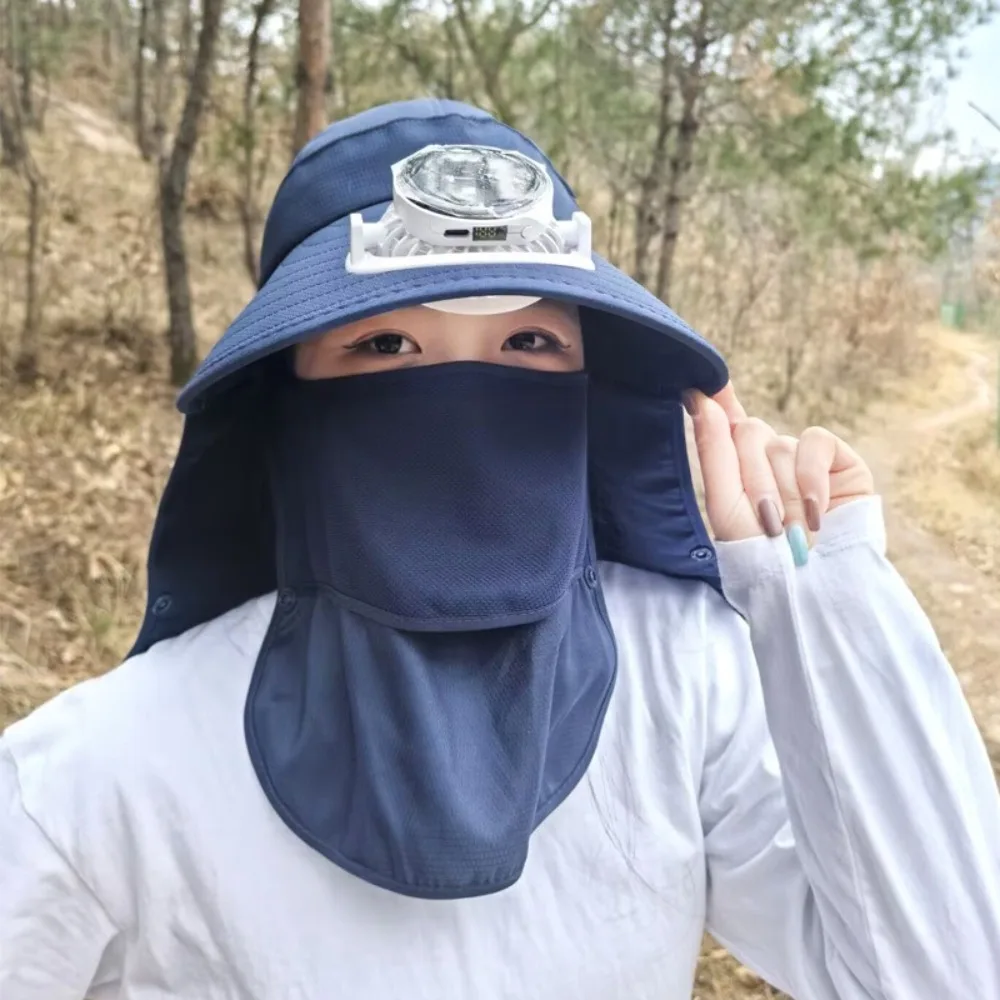 

New Cotton Polyester Fan Sun Hat Rechargeable Breathable Mesh Anti-UV Sun Hat Foldable Wide Brim Sunshade Hat Camping