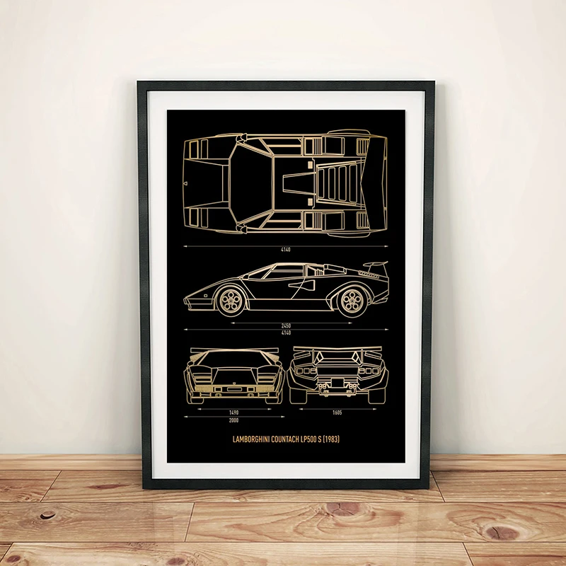 Cool Car Blueprint Poster Luxury Cars Canvas Painting HD Prints Wall Art Pictures for Living Room Boys Home Decor Aesthetic