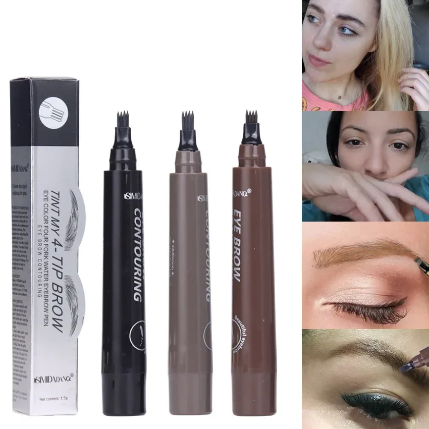 5 Colors Eyebrow Pen Waterproof 4 Fork Tip Eyebrow Tattoo Pencil Cosmetic Long Lasting Natural Dark Brown Liquid Eye Brow Pencil