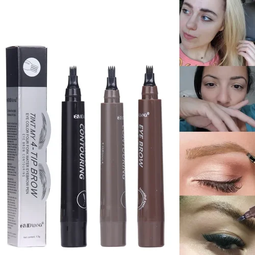 Imagen 2 del producto Lápiz de cejas de 5 colores resistente al agua, lápiz de tatuaje de cejas con punta de 4 tenedor, cosmético de larga duración, lápiz líquido para cejas de color marrón oscuro Natural
