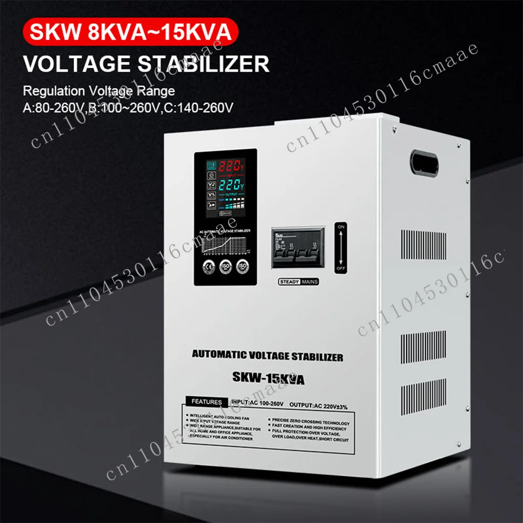 Wall-mounted intelligent voltage regulator,15KVA single-phase AVR, with servomotor, wide input range 100-250V, stableoutput 220V
