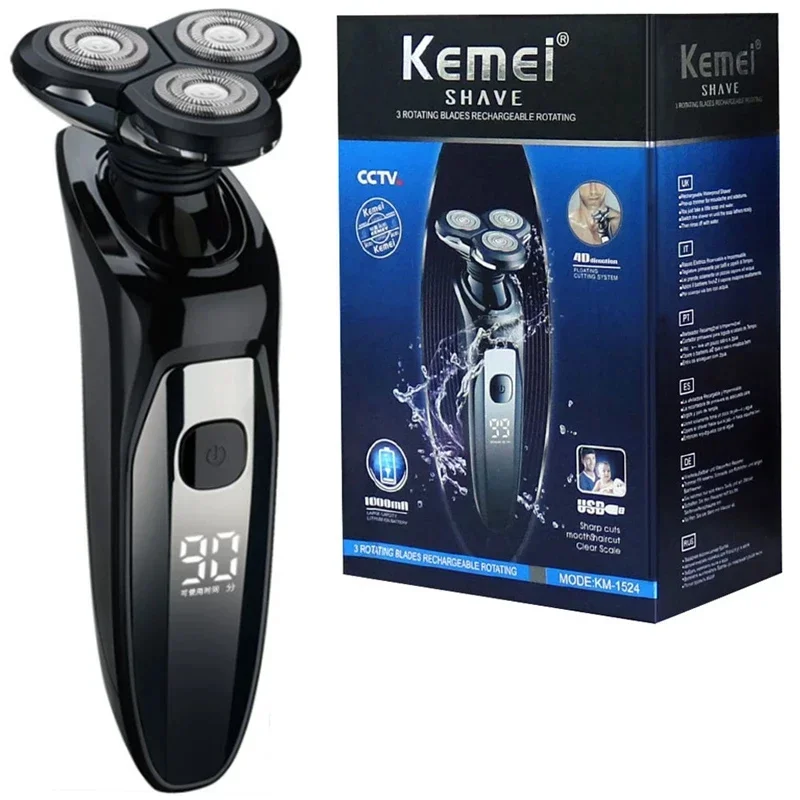 Kemei Waterproof LCD Display Electric Shaver Men Wet Dry Beard Razor Facial Shaving Machine Rechargeable KM-1524