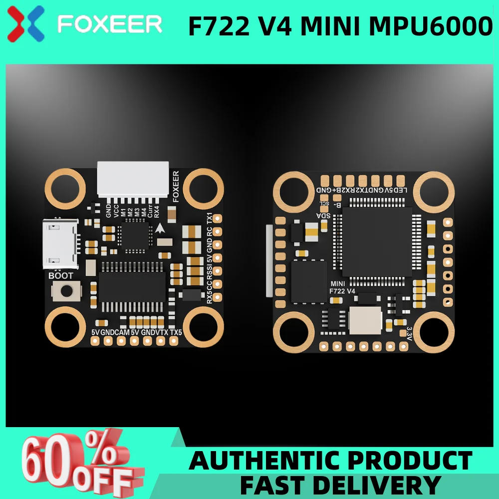 FOXEER F722 V4 Mini Flight Controller MPU6000 2~6S Lipo STM32F722RET6 CPU 5V/3A OSD 16M Flash Memory 20X20mm for RC FPV Drone