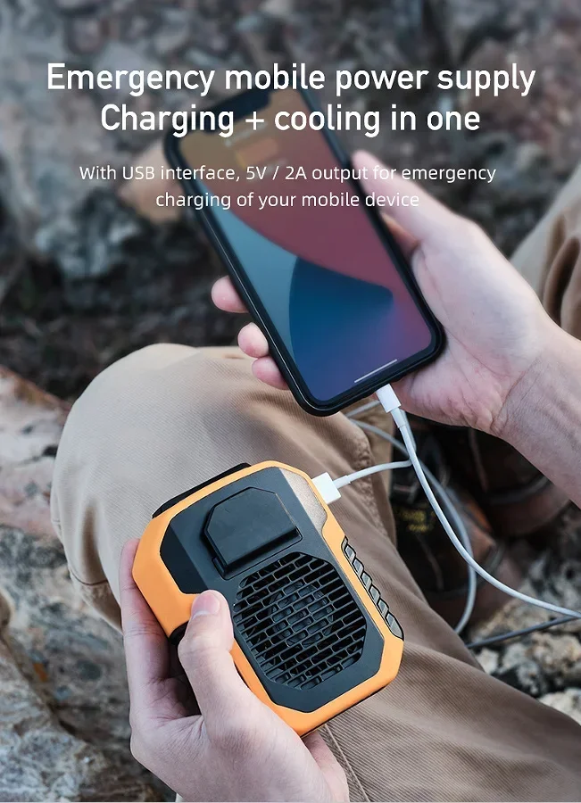 Absorbing Outdoor Waist Fan: Polymer Battery - Equipped. Features Bladeless Hanging Neck Fan and USB Portable Power Bank