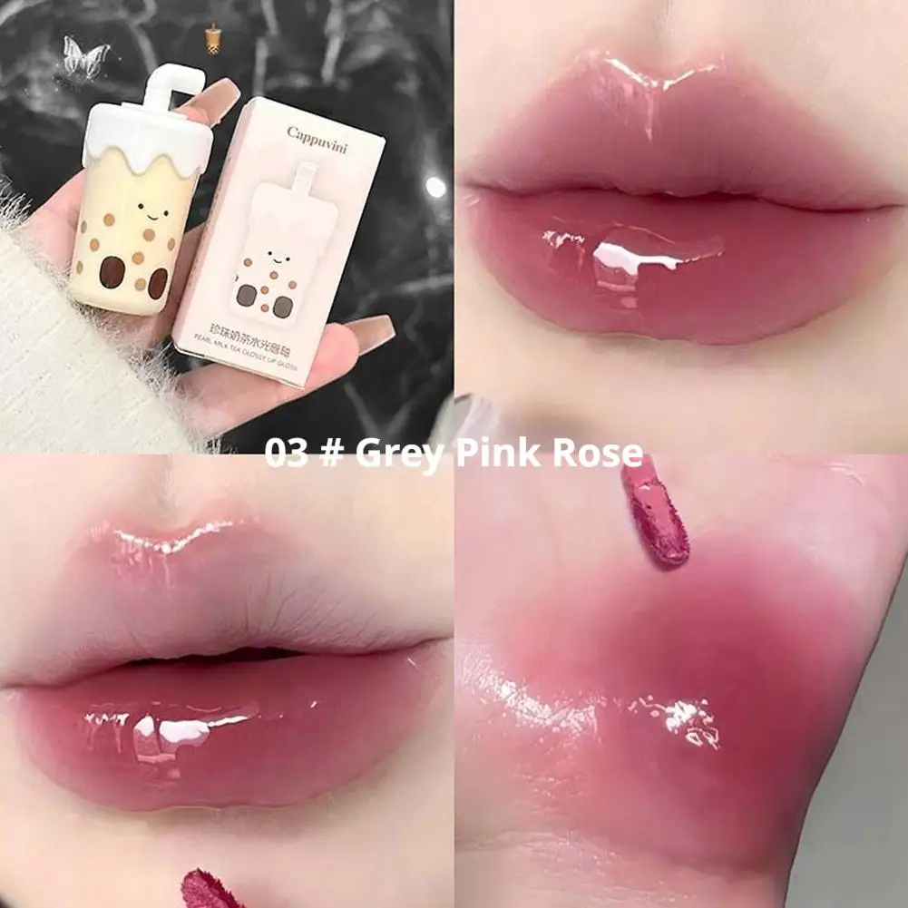 Brillant à lèvres brillant au thé au lait, Style coréen, dodu, hydraté, léger, Non collant, hydratant en profondeur, brillant naturel doux