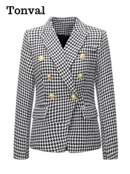 Tonval Vintage doppiopetto pied de poule giacche Blazer per le donne indossare al lavoro abiti da ufficio autunno inverno capispalla Blazer