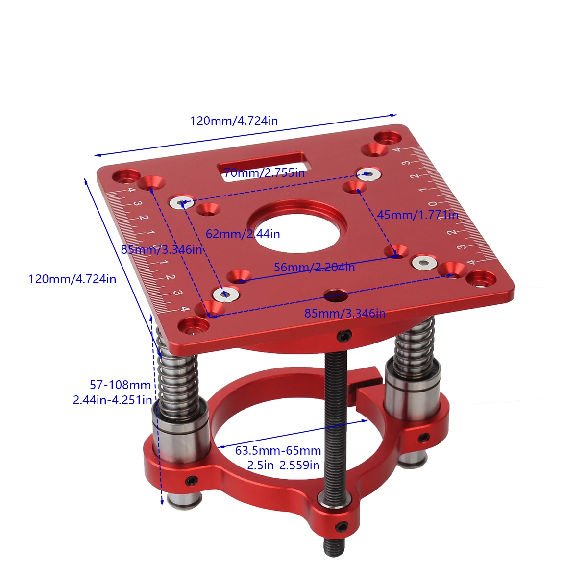 Precision Router Lift Woodworking Router Table Insert Plate Lift Base Engraving DIY Tools for 63.5-65mm Diameter Motors