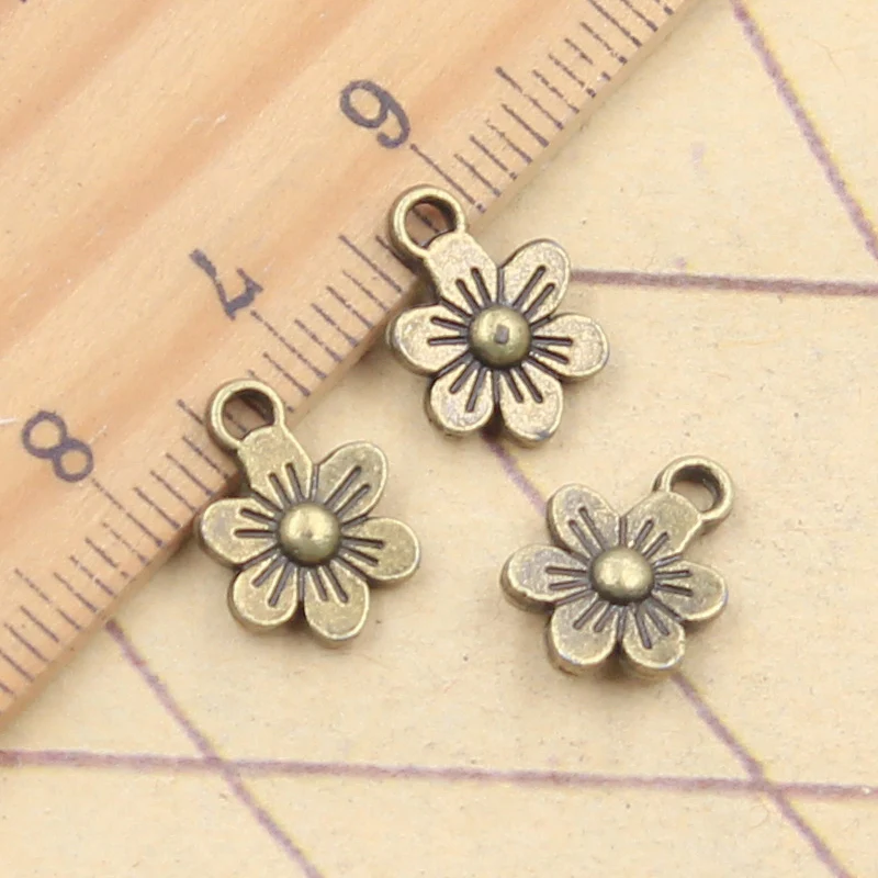 30pcs Charms Double Sided Flower 12x9mm Tibetan Bronze Silver Color Pendants Antique Jewelry Making DIY Handmade Craft