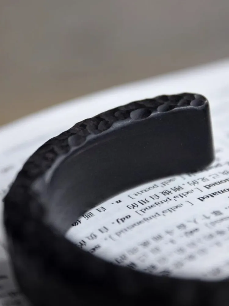 Vintage Black Sandalwood Bracelet Personality Handmade Irregular Pattern Casual Women Men Lovers Ethnic Style Cuff Bracelet