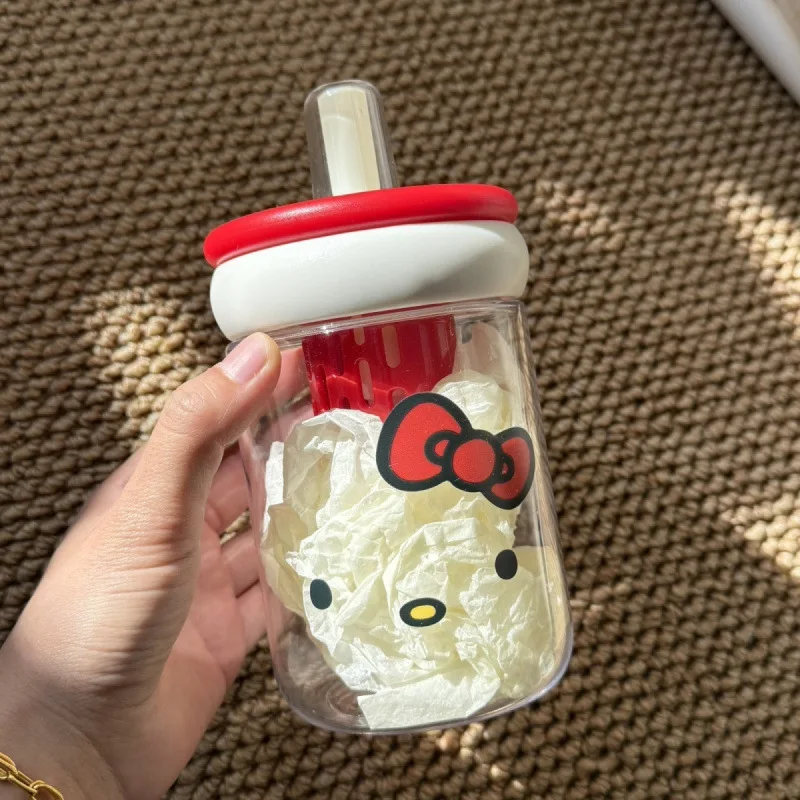

500ml Anime Cartoon Hello Kitty Straw Plastic Water Cup Kawaii Kids Students Girls Cute Portable Cup Tea Drinking Bottles Gifts