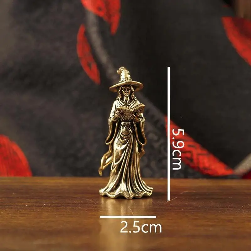 Brass Magic Witch Figurines Miniatures Desktop Ornaments Retro Metal Models Small Statue Home Decorations Crafts Accessories
