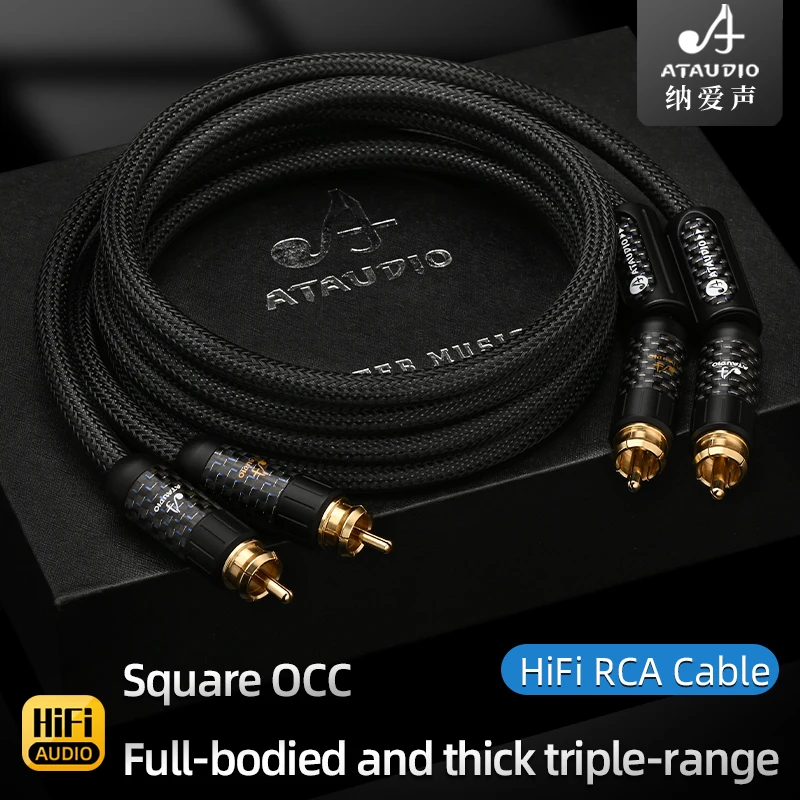 ATAUDIO 한 쌍의 순수 구리 RCA 케이블 하이 엔드 스퀘어 코어 구리 2RCA 남성-2RCA 남성 HiFi 오디오 케이블 (증폭기 TV 믹서 용)