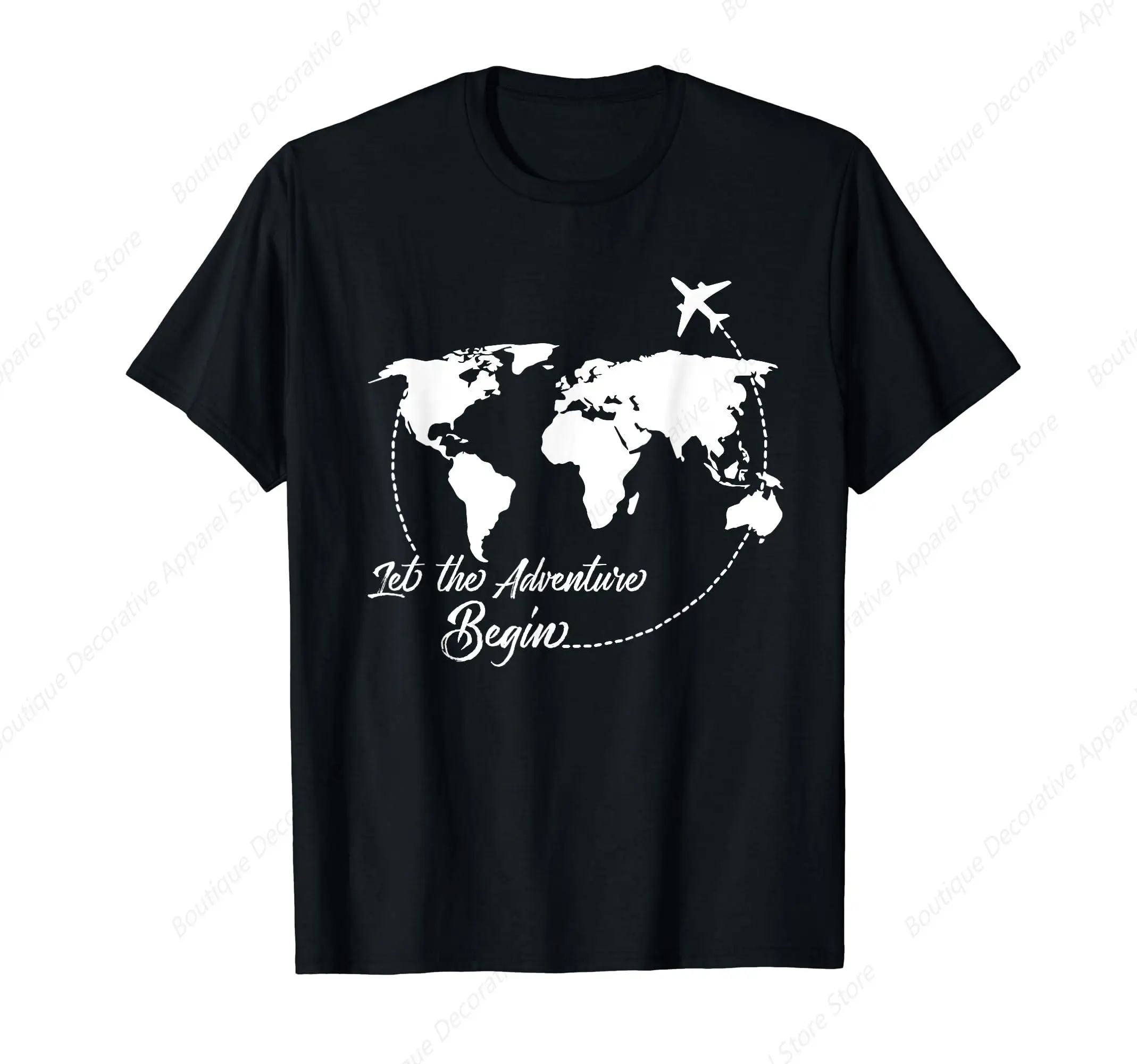 Lassen Sie das Abenteuer beginnen Weltkarte Reise Urlaub Flugzeug T-Shirt