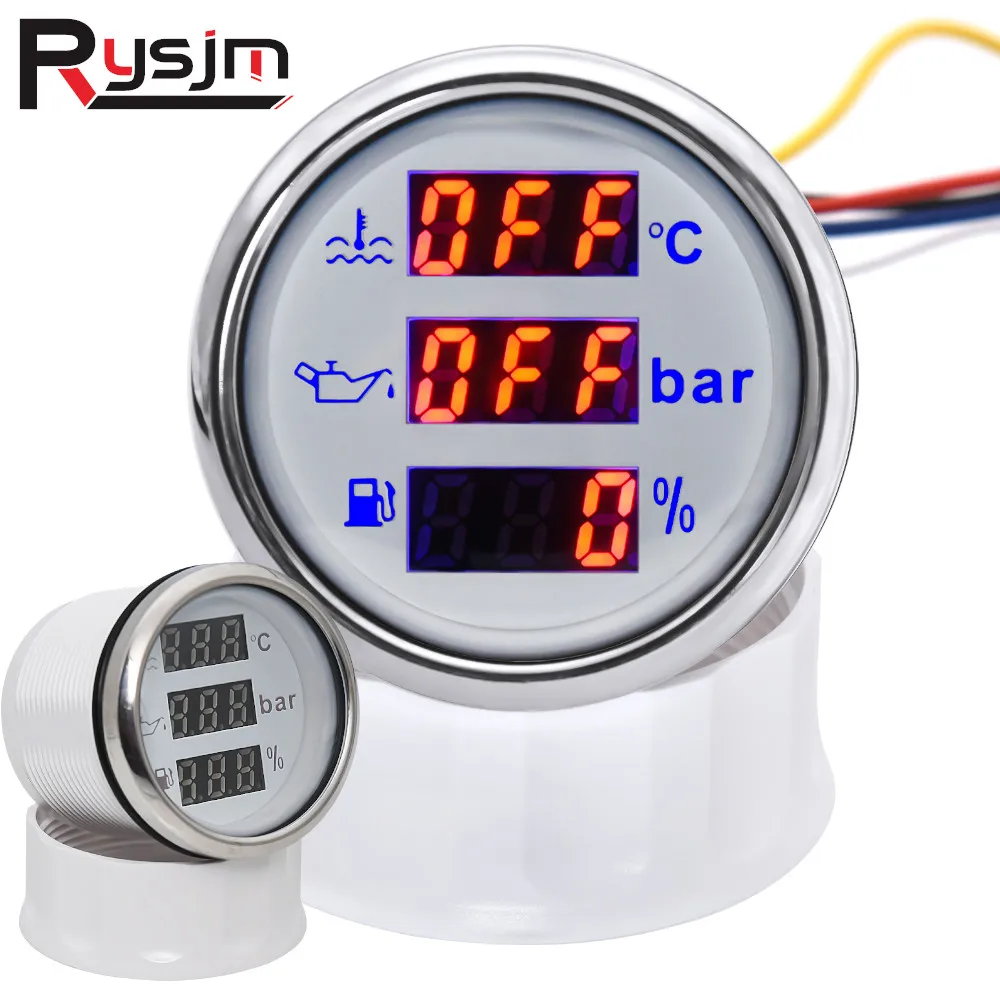 Boat Car 3 in 1 Multi-Functional Digital Gauge 52mm RPM Fuel Water Level Water Temp Oil Press Voltmeter Holding Tank Alarm Meter