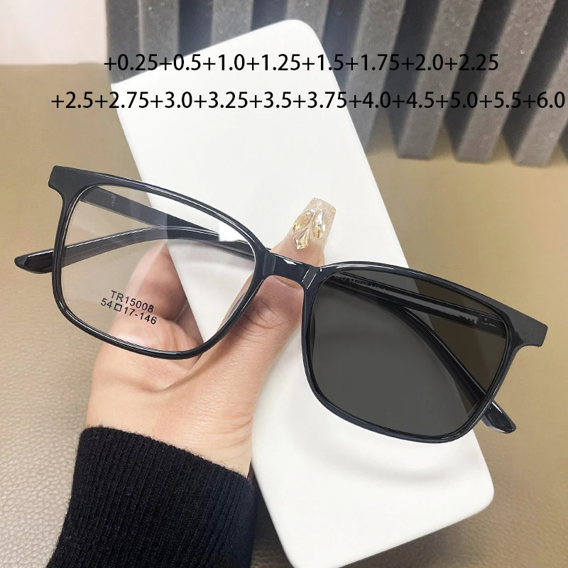 

New Square Large Frame Design Photochromic Reading Glasses Men Women Tr90 Computer Optics Eyeglasses Prescription Eyeglasses