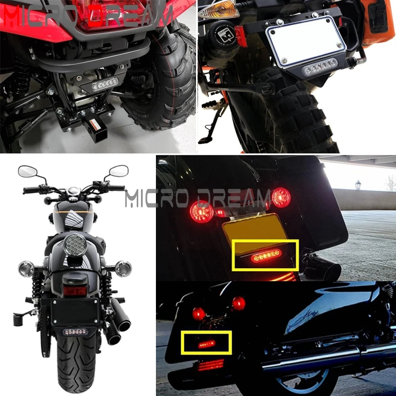 Universal Motorcycle Rear LED B6 License Plate Lamp ATV Burst Flash Tail Stop Brake Lamp Auxiliary Lights Taillight For Harley