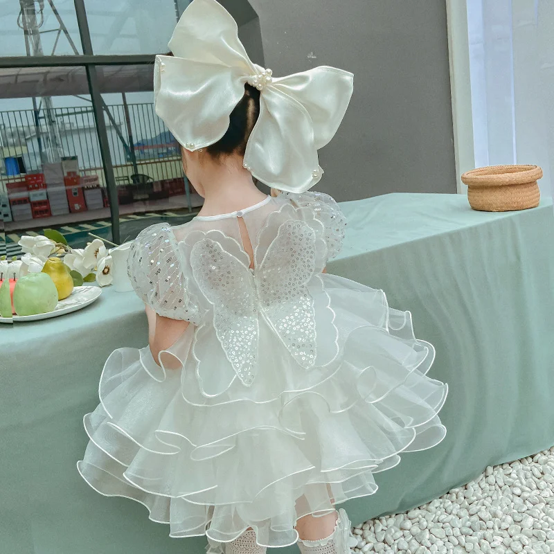 Girls' White Dress New Summer Children's High-Grade Gauze Skirt Baby Birthday Super Fairy Bubble Skirt