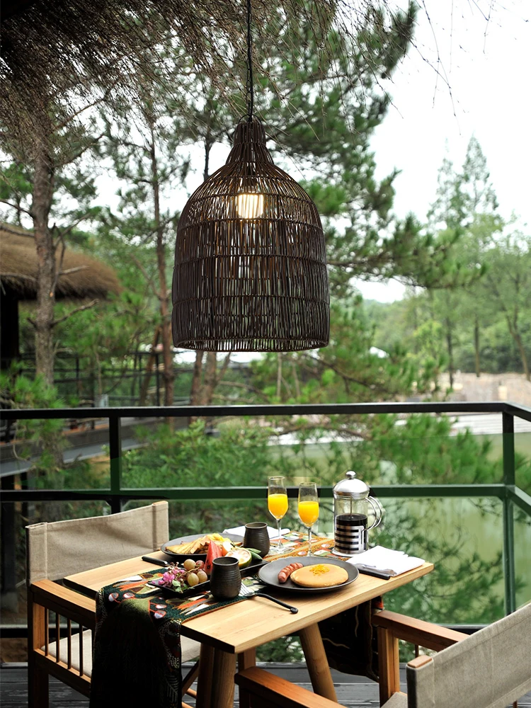 Outdoor Pendant Waterproof Courtyard Light Southeast Rattan Pavilion Corridors Outdoor Gardens