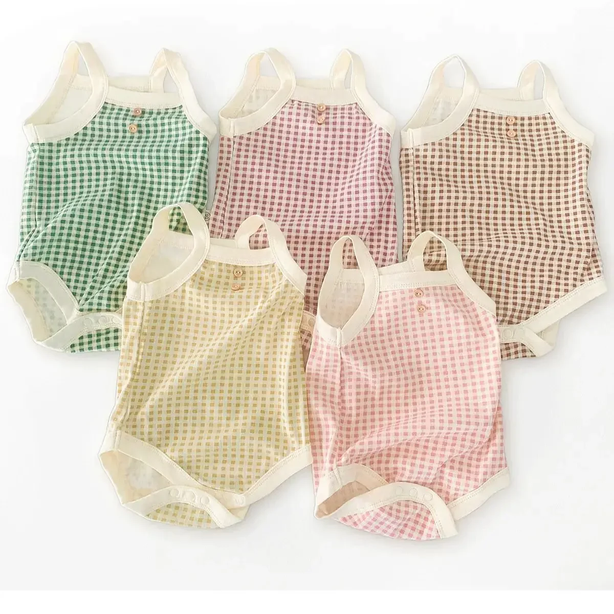 

(0-3 лет) Ins детский клетчатый комбинезон-арфа на подтяжках, хлопковый детский летний комбинезон без рукавов, сумка, тонкий треугольный костюм на гусеничном ходу