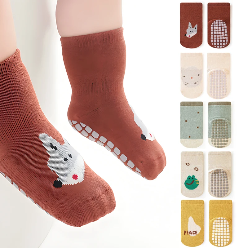 New Winter Autumn Anti Slip Baby Socks Cute Cartoon Animal Print Toddler Kids Floor Sock Rubber Soles Cotton Baby Boy Girl Socks