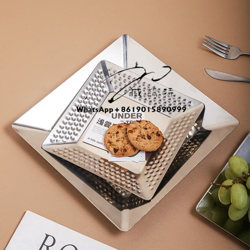 

New Arrival Hammer Design Dinning Plates Eco-Friendly Diamond Hammered Stainless Steel Western Dinning Plate for Restaurants